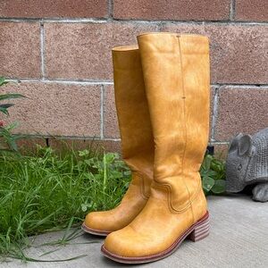 Pale Mustard Square Toe Chunk Boots